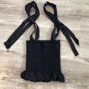 Reformation Smocked Linen Top with tie straps XS